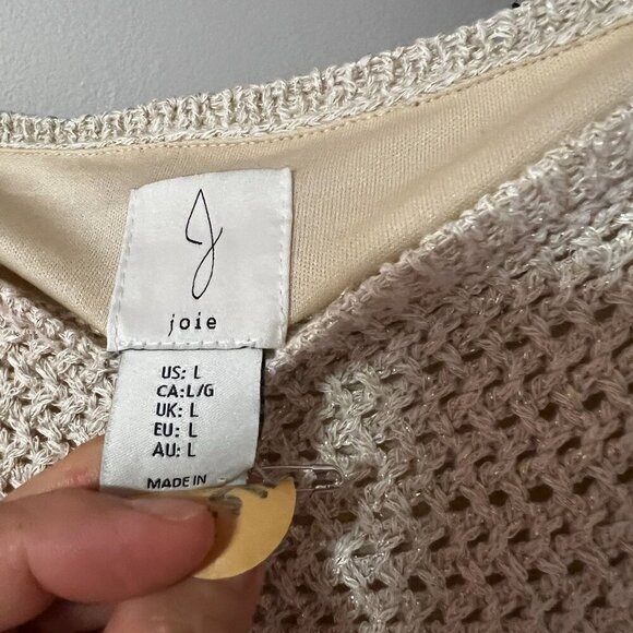 Joie Womens Knit Crochet Bodycon Scalloped Trim Dress LARGE Ecru Gold - Picture 4 of 9